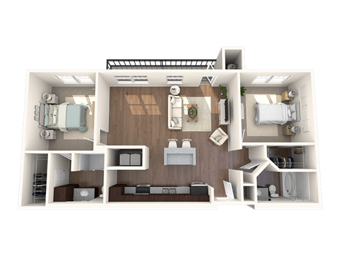 Floor plan for 2 beds, 2 baths, 1101 sqft